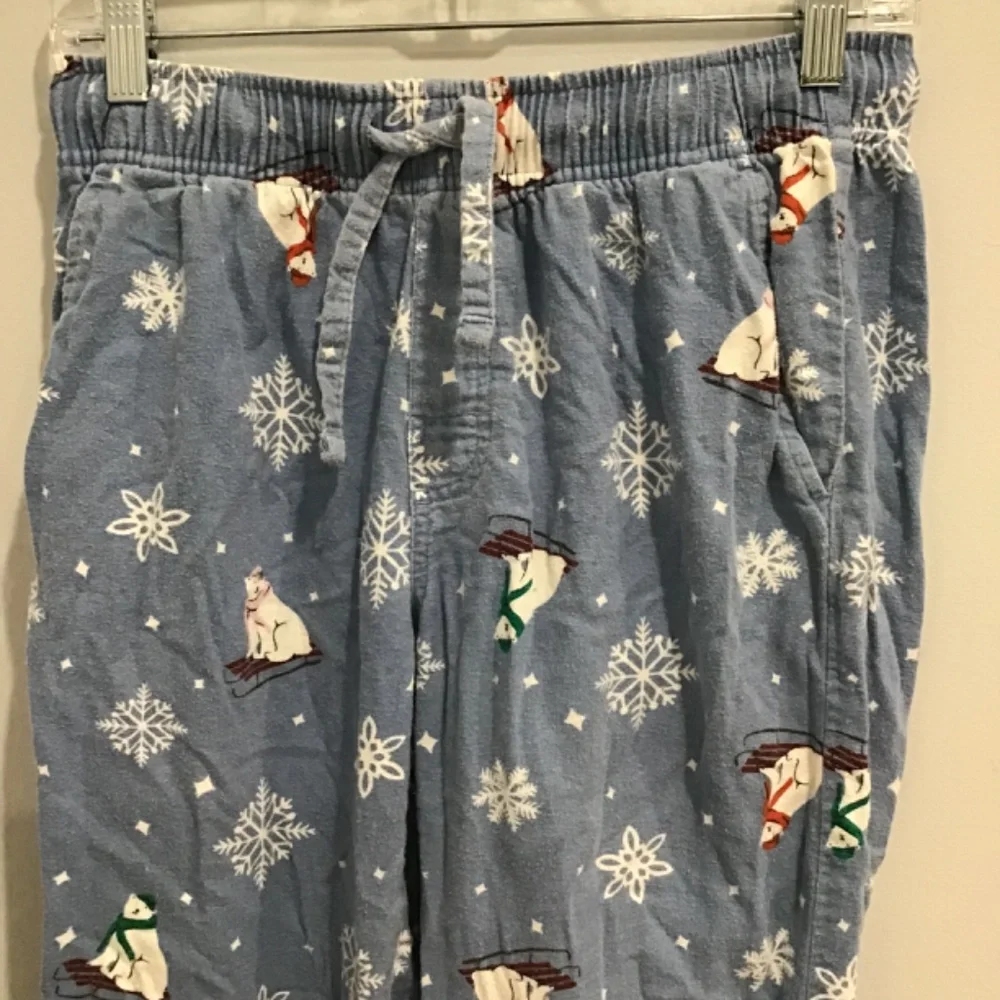 Old Navy Unisex Size Small Flannel Snowman Blue Pajama Pants Winter Bears Sleigh - Picture 2 of 7